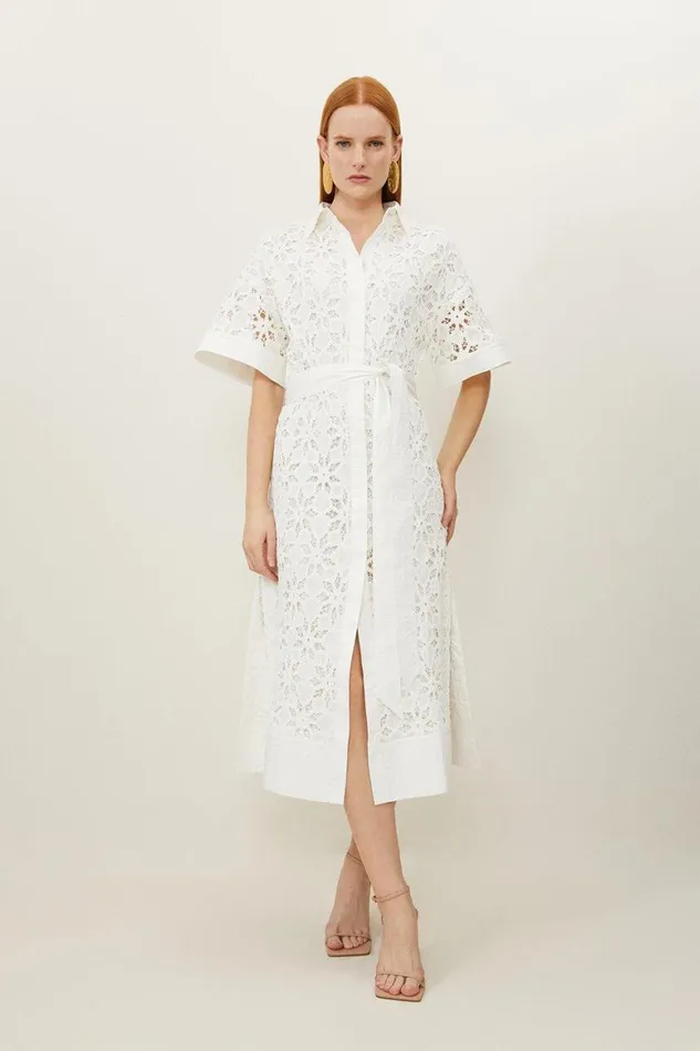 Dresses Women Karen Millen Crafted Cotton Embroidery Woven Shirt Maxi Dress White Dresses Women Karen Millen Crafted Cotton Embroidery Woven Shirt Maxi Dress White