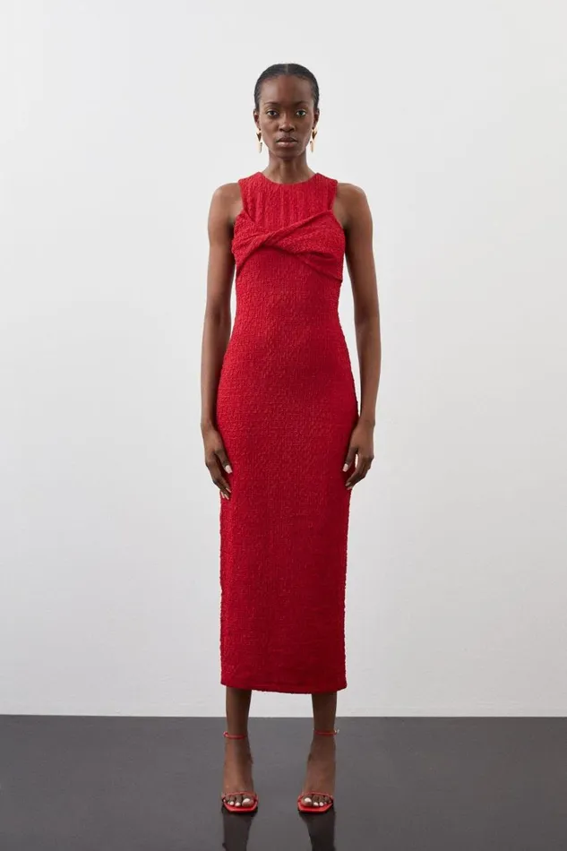 Dresses Women Karen Millen Crinkle Jersey Sleeveless Midi Dress Red