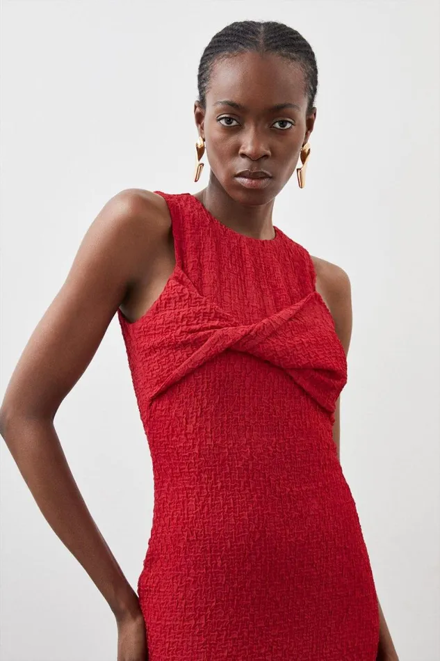 Dresses Women Karen Millen Crinkle Jersey Sleeveless Midi Dress Red