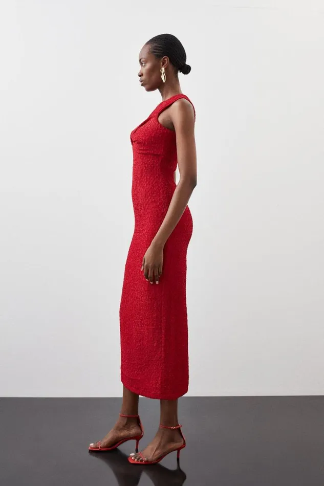 Dresses Women Karen Millen Crinkle Jersey Sleeveless Midi Dress Red