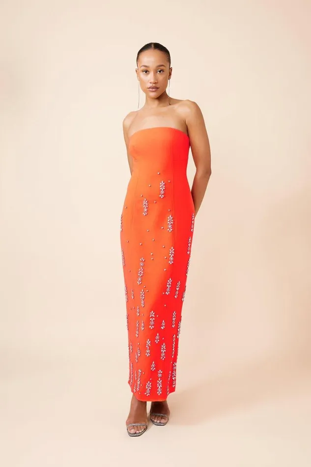 Dresses Women Karen Millen Crystal Embellished Bandeau Midaxi Dress Red