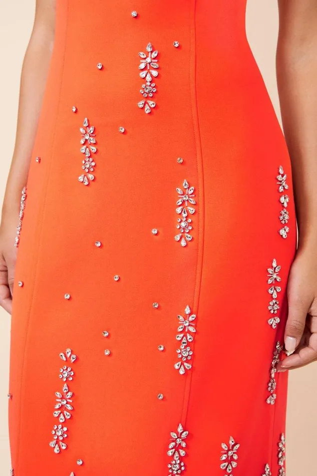Dresses Women Karen Millen Crystal Embellished Bandeau Midaxi Dress Red
