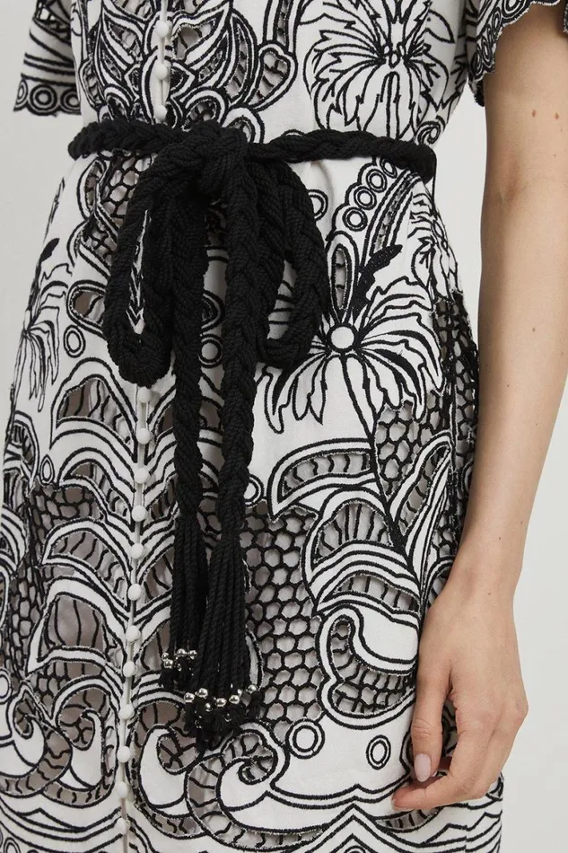 Dresses Women Karen Millen Cutwork Belted Woven Mini Dress Mono