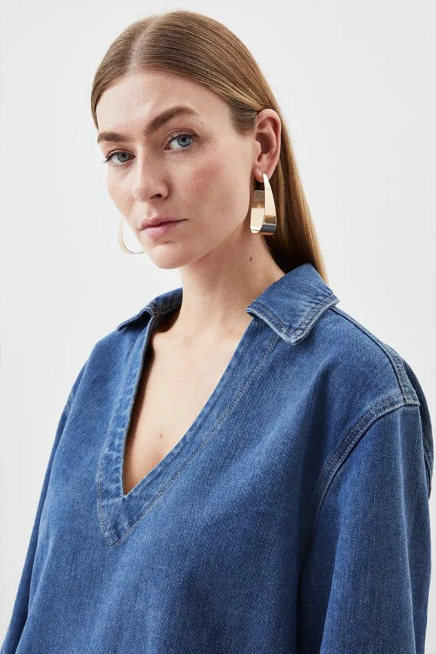 Dresses Women Karen Millen Denim Long Sleeve Mini Smock Dress Indigo