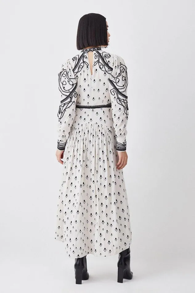 Dresses Women Karen Millen Embroidered Cornelli Tape Woven Dress Ivory