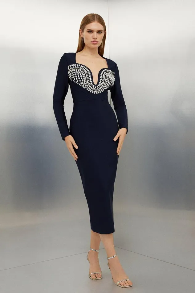 Dresses Women Karen Millen Figure Form Bandage Embellished Knit Midi Dress Navy Dresses Women Karen Millen Figure Form Bandage Embellished Knit Midi Dress Navy