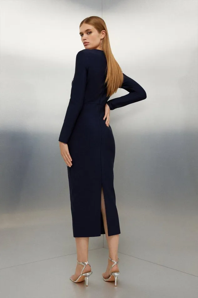 Dresses Women Karen Millen Figure Form Bandage Embellished Knit Midi Dress Navy