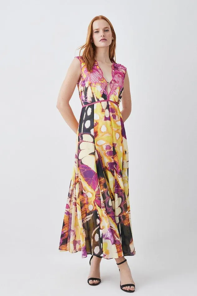 Dresses Women Karen Millen Floral Embroidered Kimono Woven Maxi Dress Multi