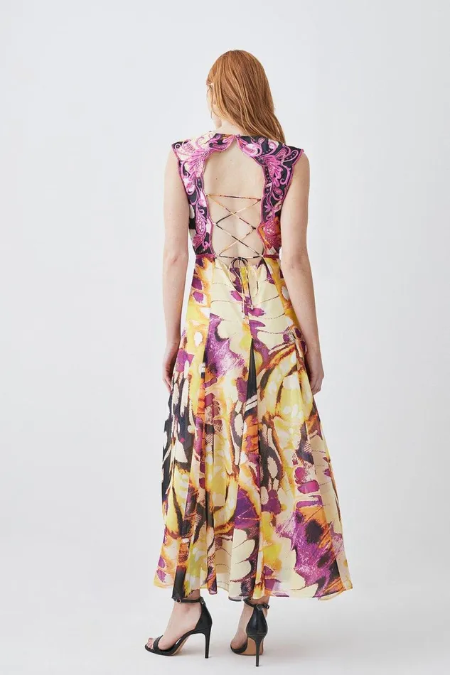 Dresses Women Karen Millen Floral Embroidered Kimono Woven Maxi Dress Multi