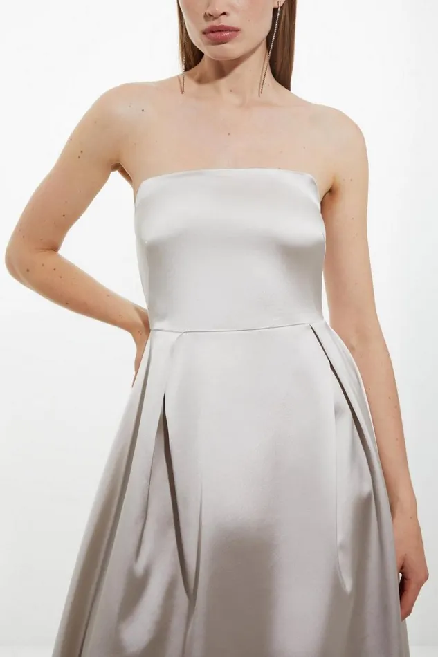 Dresses Women Karen Millen Italian Satin Tailored Full Skirt Midi Dress Oyster