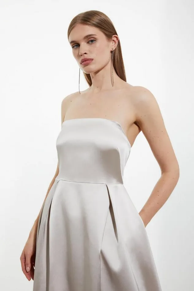 Dresses Women Karen Millen Italian Satin Tailored Full Skirt Midi Dress Oyster
