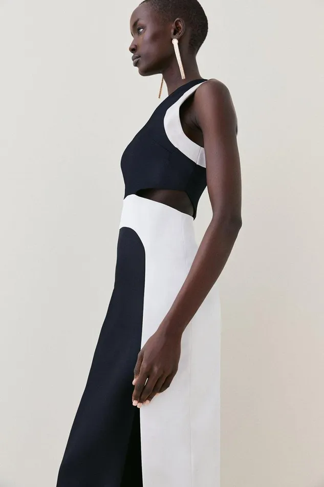 Dresses Women Karen Millen Italian Structured Satin Tailored Asymmetric Pencil Midi Dress Multi