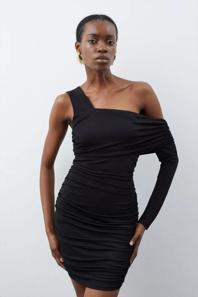 Dresses Women Karen Millen Jersey Crepe One Shoulder Mini Dress Black