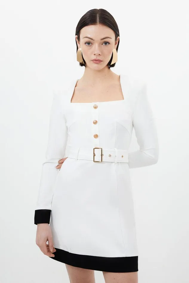 Dresses Women Karen Millen Jersey Ponte Hardwear Colour Block Mini Dress Ivory Dresses Women Karen Millen Jersey Ponte Hardwear Colour Block Mini Dress Ivory
