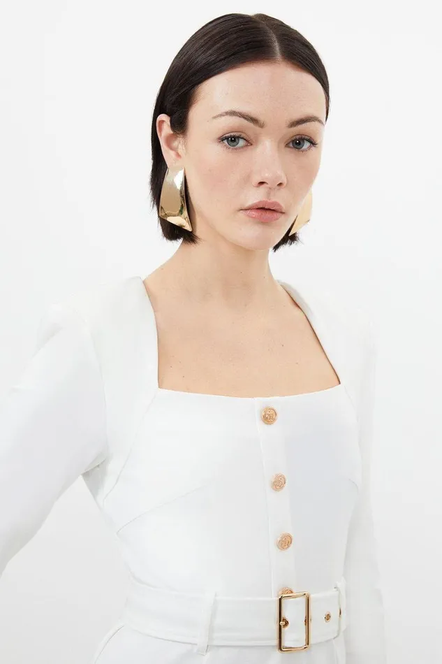 Dresses Women Karen Millen Jersey Ponte Hardwear Colour Block Mini Dress Ivory