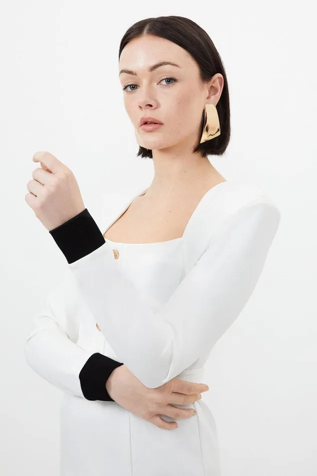 Dresses Women Karen Millen Jersey Ponte Hardwear Colour Block Mini Dress Ivory