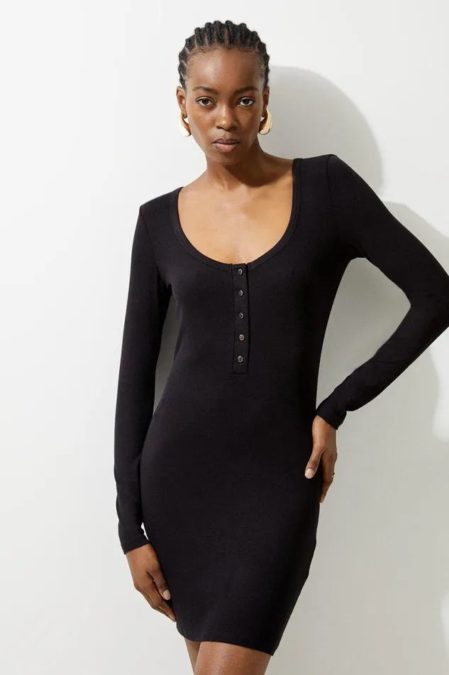 Dresses Women Karen Millen Lux Viscose Rib Jersey Scoop Neck Mini Dress Black Dresses Women Karen Millen Lux Viscose Rib Jersey Scoop Neck Mini Dress Black
