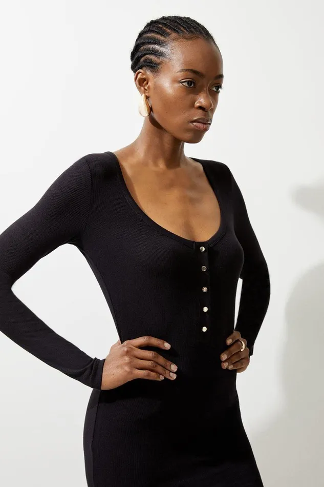 Dresses Women Karen Millen Lux Viscose Rib Jersey Scoop Neck Mini Dress Black