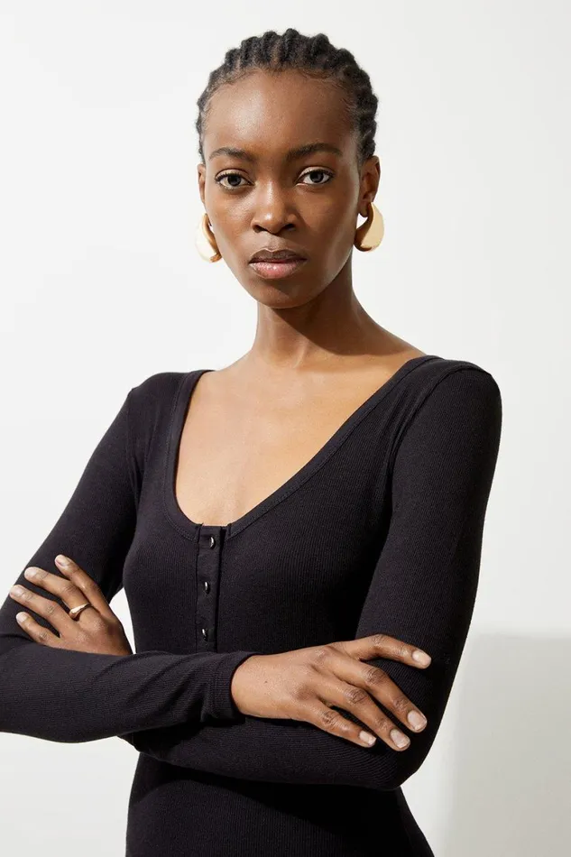 Dresses Women Karen Millen Lux Viscose Rib Jersey Scoop Neck Mini Dress Black