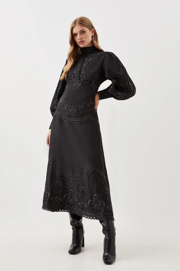 Dresses Women Karen Millen Lydia Millen Cotton Cutwork Embroidered Woven Maxi Dress Black