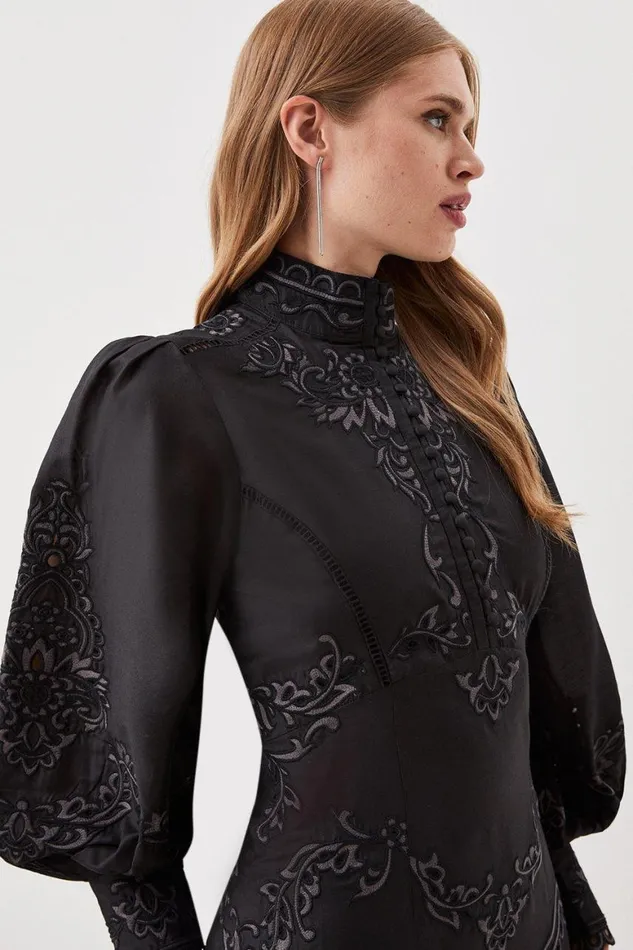 Dresses Women Karen Millen Lydia Millen Cotton Cutwork Embroidered Woven Maxi Dress Black
