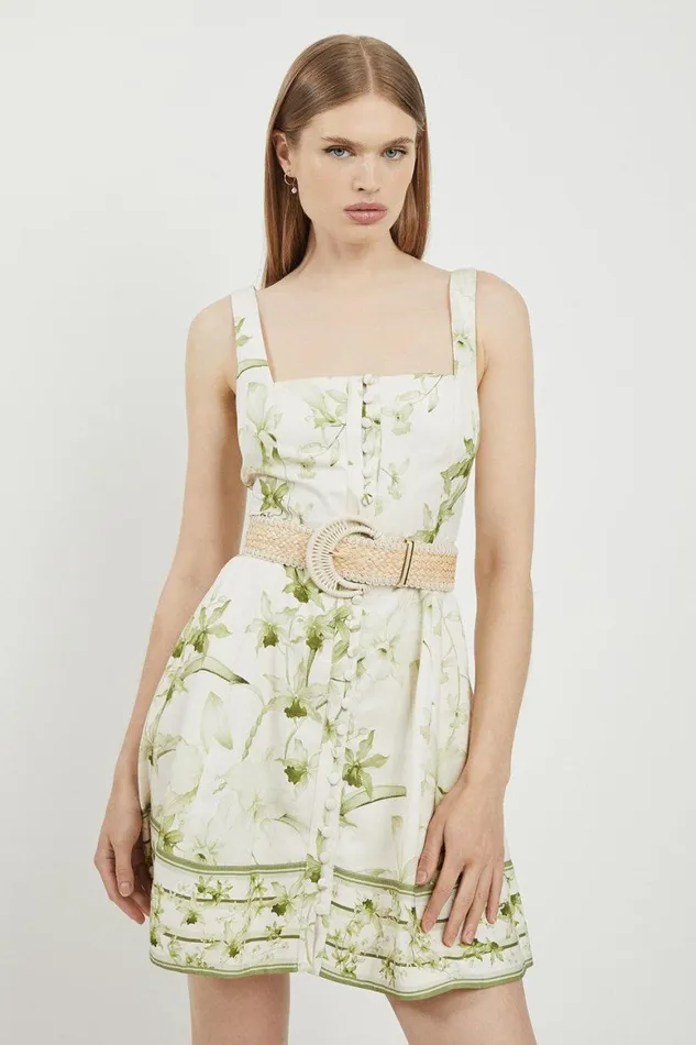 Dresses Women Karen Millen Lydia Millen Floral Botanic Printed Linen Woven Mini Dress Floral
