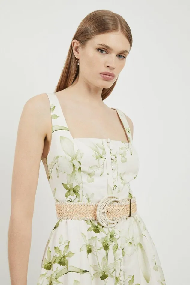 Dresses Women Karen Millen Lydia Millen Floral Botanic Printed Linen Woven Mini Dress Floral