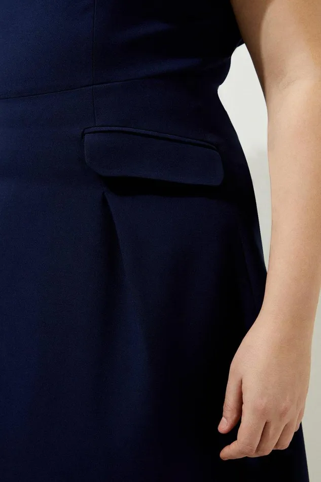 Dresses Women Karen Millen Lydia Millen Plus Size Compact Stretch Bardot Full Skirt Tailored Midaxi Dress Navy