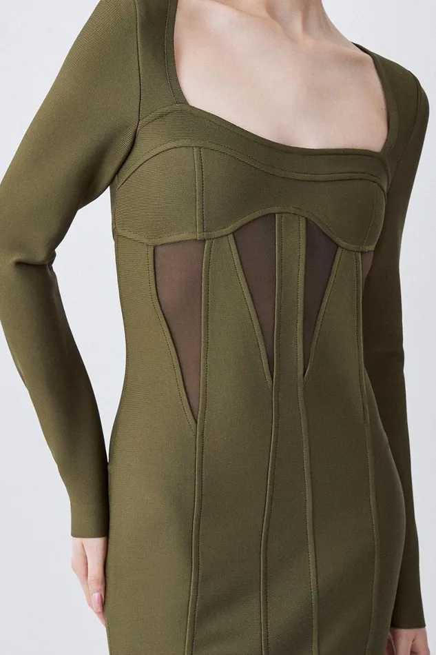 Dresses Women Karen Millen Mesh Cut Out Bandage Knit Mini Dress Olive