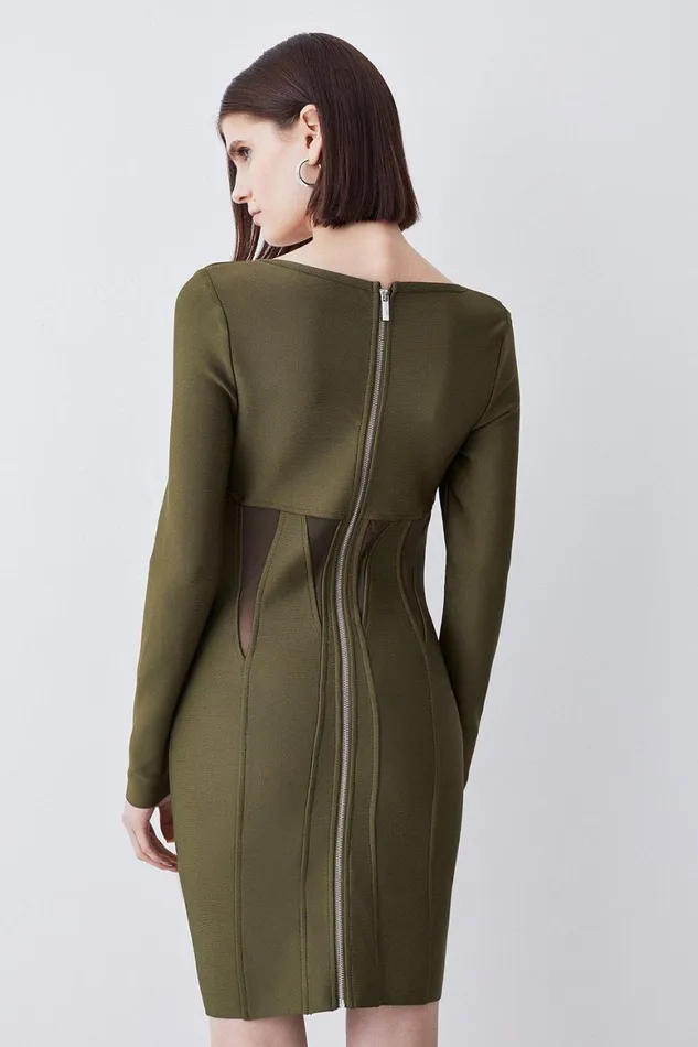 Dresses Women Karen Millen Mesh Cut Out Bandage Knit Mini Dress Olive