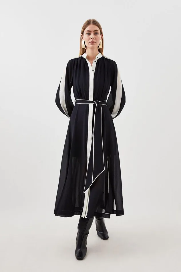 Dresses Women Karen Millen Military Mono Belted Woven Midi Dress Black