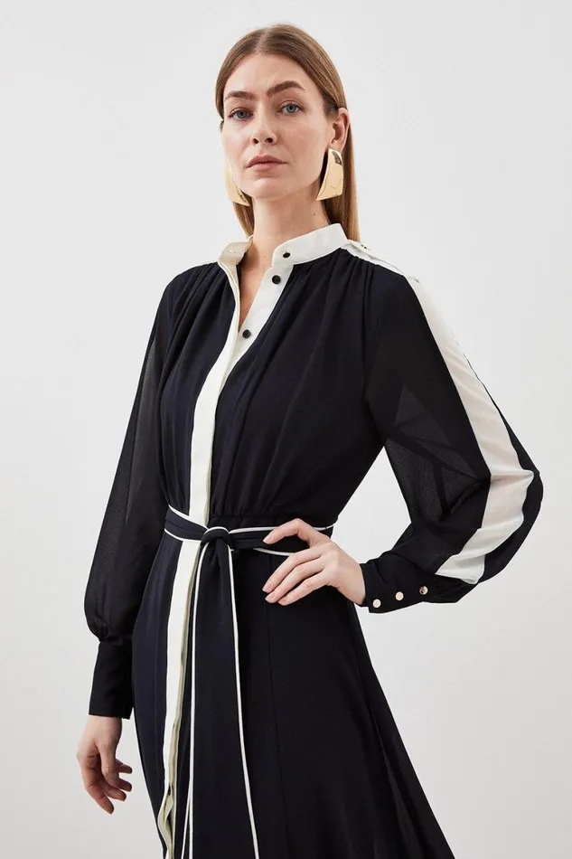 Dresses Women Karen Millen Military Mono Belted Woven Midi Dress Black