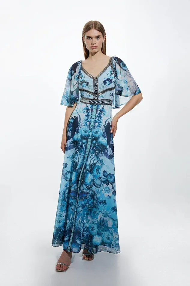Dresses Women Karen Millen Mirrored Floral Bead And Embroidered Woven Angel Maxi Blue Dresses Women Karen Millen Mirrored Floral Bead And Embroidered Woven Angel Maxi Blue