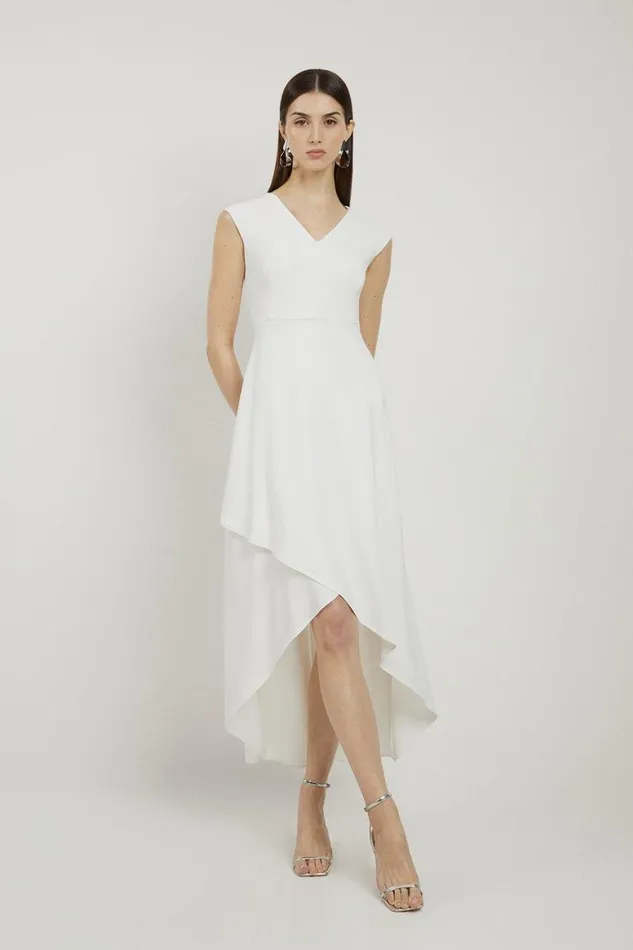 Dresses Women Karen Millen Petite Compact Stretch Viscose Drape Tailored Maxi Dress Ivory