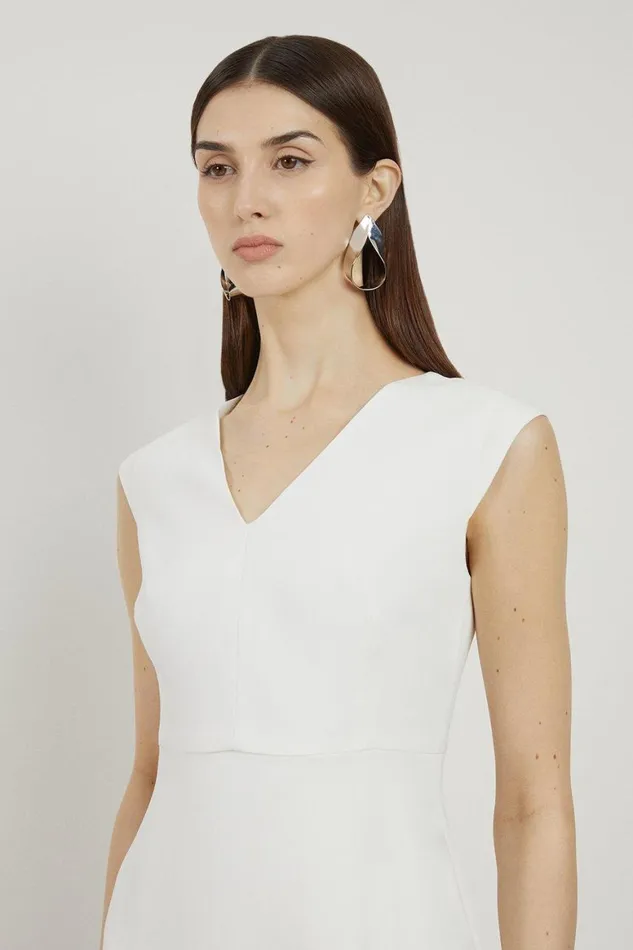 Dresses Women Karen Millen Petite Compact Stretch Viscose Drape Tailored Maxi Dress Ivory