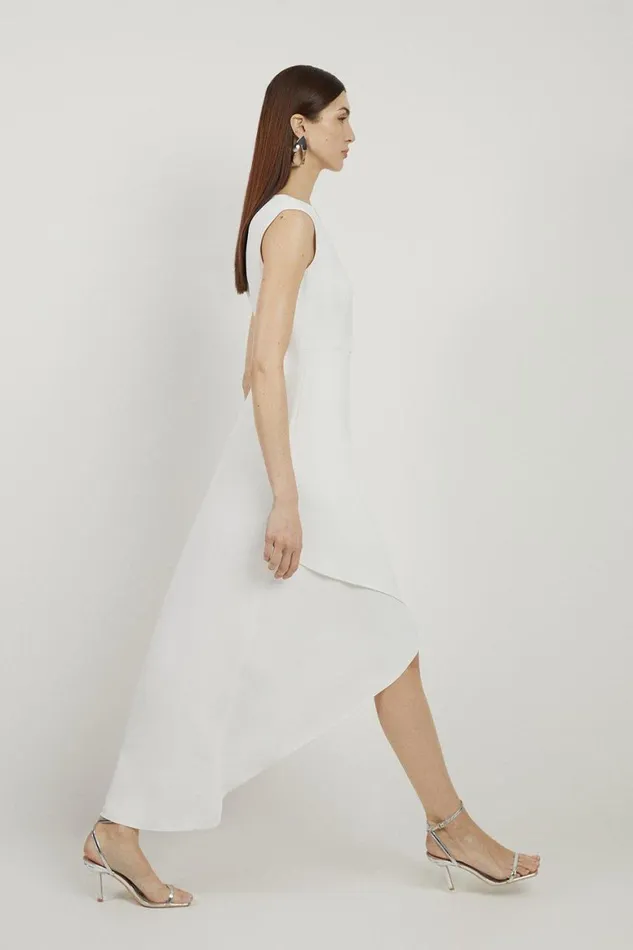 Dresses Women Karen Millen Petite Compact Stretch Viscose Drape Tailored Maxi Dress Ivory