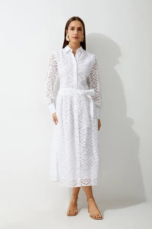 Dresses Women Karen Millen Petite Cotton Broderie Long Sleeve Woven Maxi Dress White Dresses Women Karen Millen Petite Cotton Broderie Long Sleeve Woven Maxi Dress White