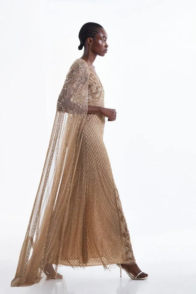 Dresses Women Karen Millen Petite Embellished Woven Maxi Dress With Cape Gold Dresses Women Karen Millen Petite Embellished Woven Maxi Dress With Cape Gold