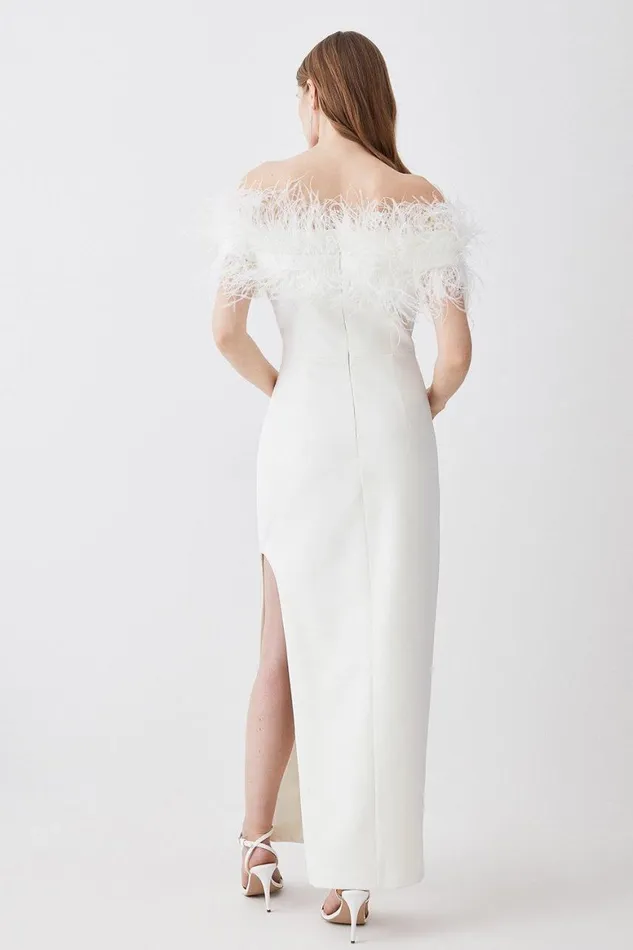 Dresses Women Karen Millen Petite Feather Bardot Stretch Crepe Maxi Dress Ivory