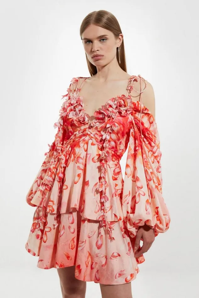 Dresses Women Karen Millen Petite Floral Applique Woven Cold Shoulder Woven Mini Dress Red Dresses Women Karen Millen Petite Floral Applique Woven Cold Shoulder Woven Mini Dress Red