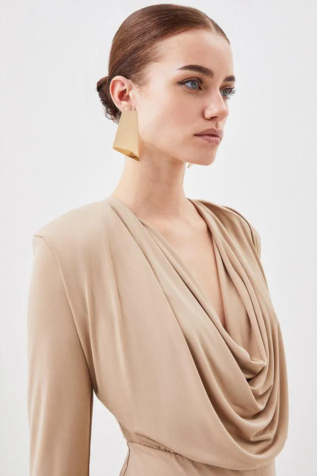 Dresses Women Karen Millen Petite Jersey Crepe Midaxi Cowl Neck Dress Tan