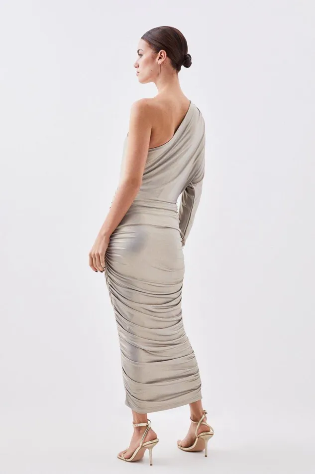 Dresses Women Karen Millen Petite Premium Jersey Metallic Midi Dress Gold