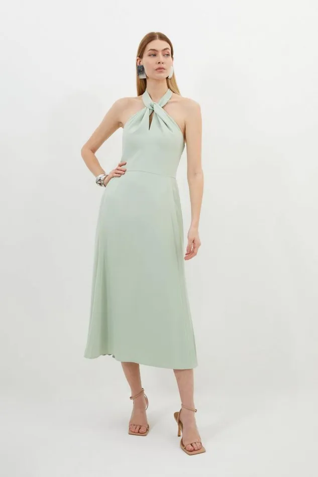 Dresses Women Karen Millen Petite Soft Tailored Halter Tie Neck Pleat Detail Midi Dress Sage Dresses Women Karen Millen Petite Soft Tailored Halter Tie Neck Pleat Detail Midi Dress Sage