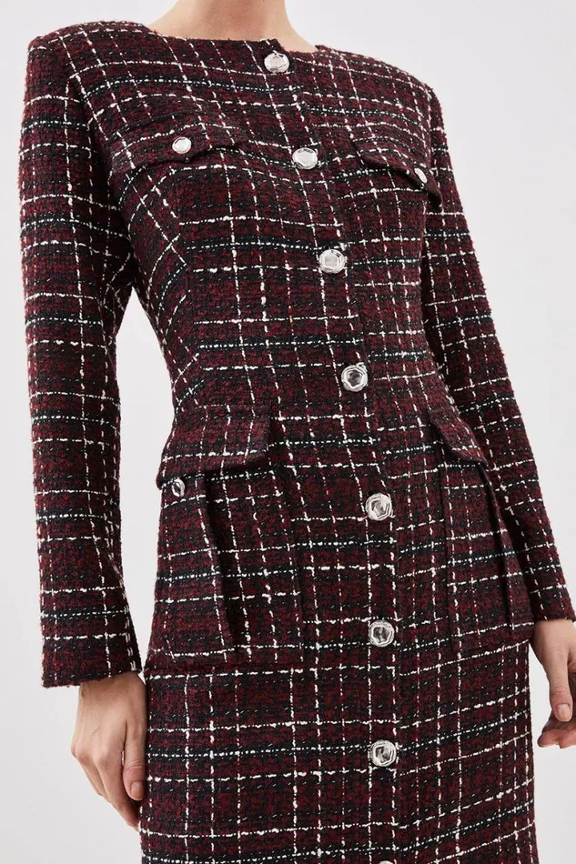 Dresses Women Karen Millen Petite Tailored Boucle Pocket Detail Long Sleeve Midi Dress Merlot