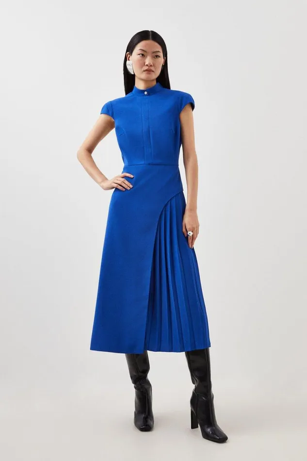 Dresses Women Karen Millen Petite Tailored Crepe High Neck Side Pleat Detail Midi Dress Cobalt Dresses Women Karen Millen Petite Tailored Crepe High Neck Side Pleat Detail Midi Dress Cobalt