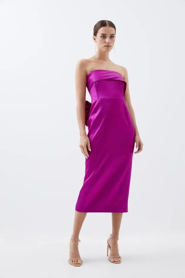 Dresses Women Karen Millen Petite Tailored Italian Satin Bandeau Bow Detail Midi Dress Magenta Dresses Women Karen Millen Petite Tailored Italian Satin Bandeau Bow Detail Midi Dress Magenta