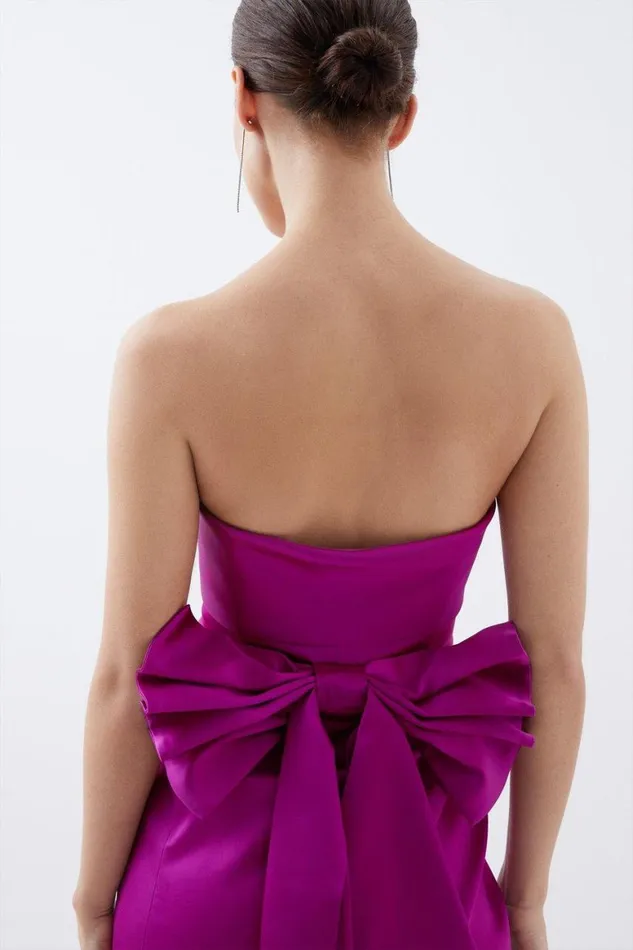 Dresses Women Karen Millen Petite Tailored Italian Satin Bandeau Bow Detail Midi Dress Magenta