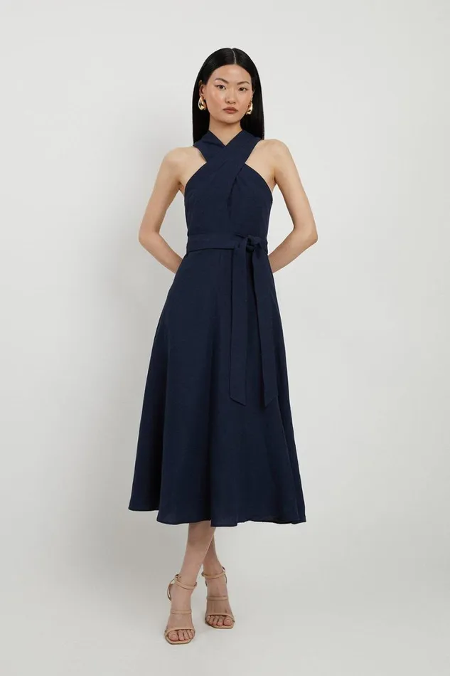 Dresses Women Karen Millen Petite Tailored Linen Halterneck Full Skirted Midi Dress Navy Dresses Women Karen Millen Petite Tailored Linen Halterneck Full Skirted Midi Dress Navy