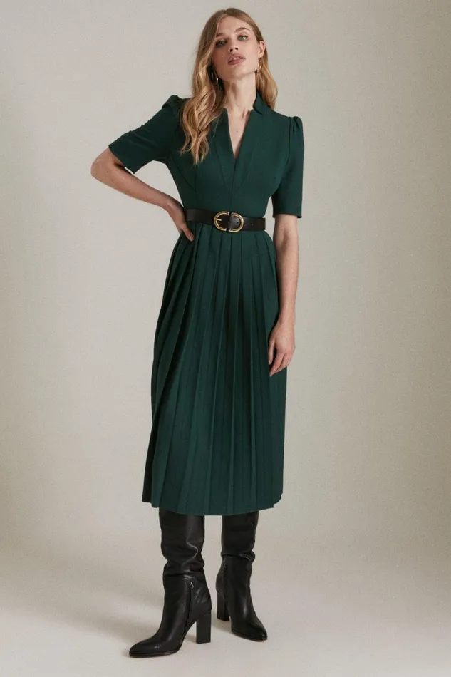 Dresses Women Karen Millen Petite Tailored Structured Crepe Forever Pleat Midi Dress Forest Dresses Women Karen Millen Petite Tailored Structured Crepe Forever Pleat Midi Dress Forest
