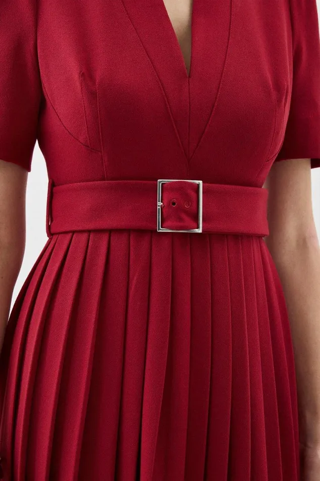 Dresses Women Karen Millen Petite Tailored Structured Crepe Forever Pleat Midi Dress Oxblood